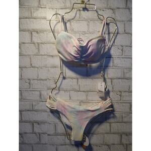 Pilyq Tie Dye Luna Top D Cup Isla Teeny L Bottom Bikini Set NWT